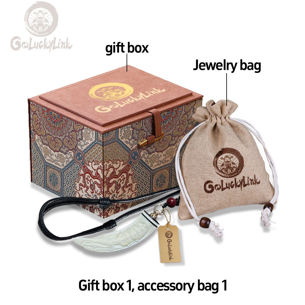 GoLuckLink Handcrafted Wild Boar Tusk Amulet Necklace – Symbol of Strength & Protectionof Wealth.