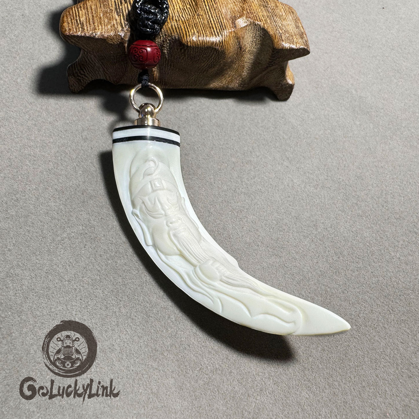 GoLuckLink Handcrafted Wild Boar Tusk Amulet Necklace – Symbol of Strength & Protectionof Wealth.