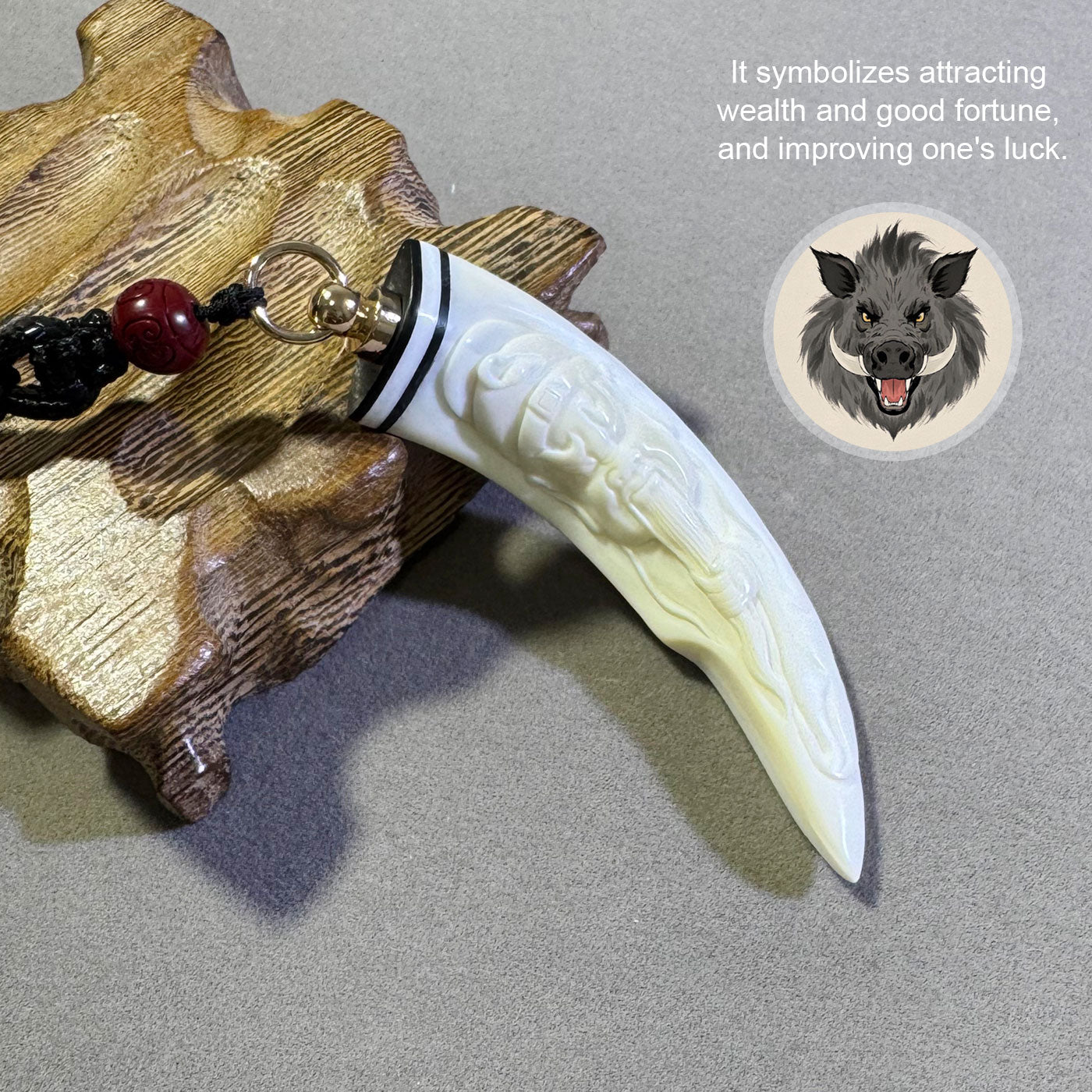 GoLuckLink Handcrafted Wild Boar Tusk Amulet Necklace – Symbol of Strength & Protectionof Wealth.