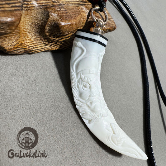 GoLuckLink Authentic Handcarved Wild Boar Tusk Pendant – Natural Protection Talisman Necklace