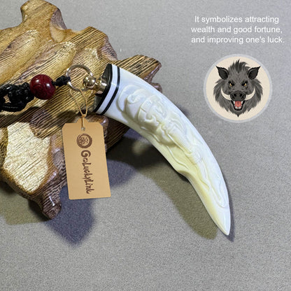 GoLuckLink Handcrafted Wild Boar Tusk Amulet Necklace – Symbol of Strength & Protectionof Wealth.