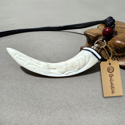 GoLuckLink Handcrafted Wild Boar Tusk Amulet Necklace – Symbol of Strength & Protectionof Wealth.