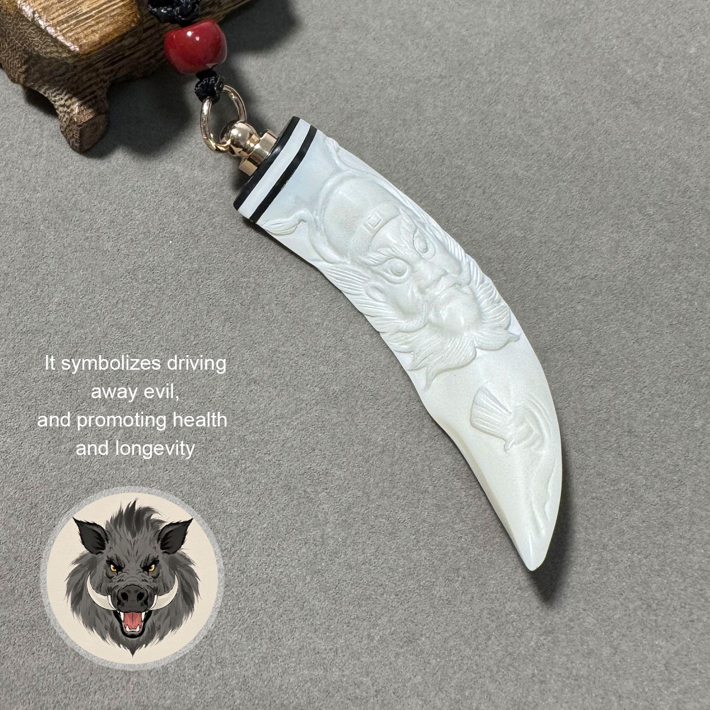 GoLuckLink Authentic Handcarved Wild Boar Tusk Pendant – Natural Protection Talisman Necklace