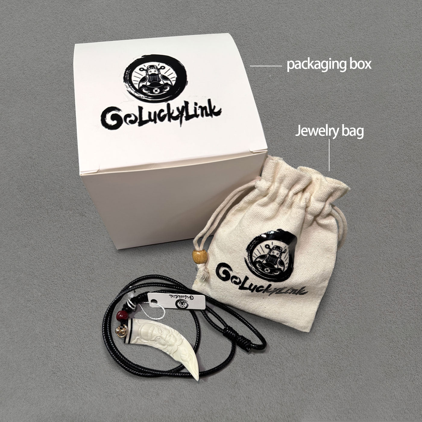 GoLuckLink Authentic Handcarved Wild Boar Tusk Pendant – Natural Protection Talisman Necklace